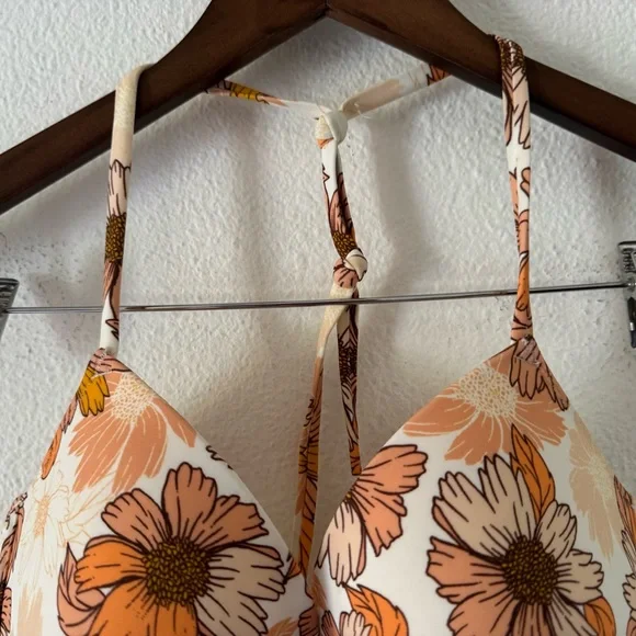 Adore Me NEW Laila Push Up Bikini Set Boho Beachy Floral Orange Vacation - Picture 15 of 16